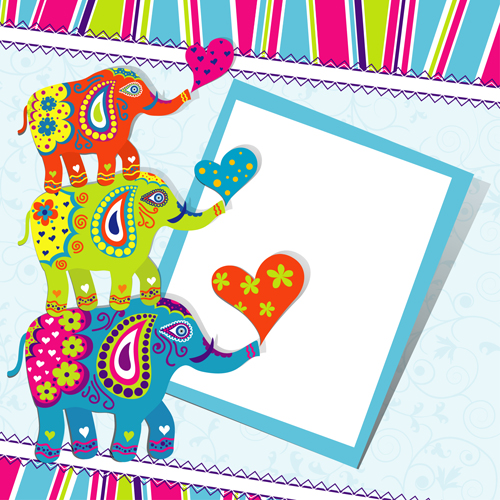 Floral elephants with happy birthday background vector 05