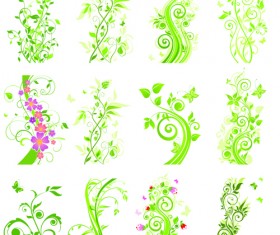 Floral green ornaments vector set 01