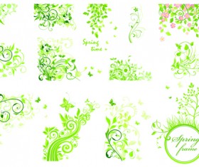 Floral green ornaments vector set 02