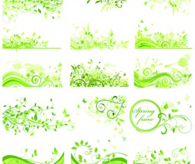 Floral green ornaments vector set 03