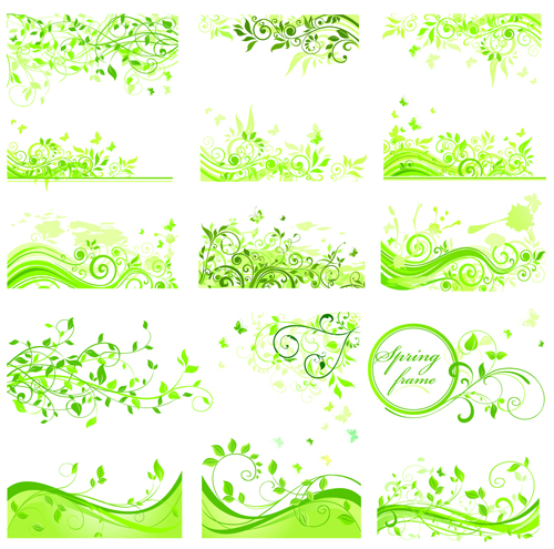 Floral green ornaments vector set 03