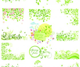 Floral green ornaments vector set 04