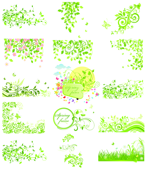 Floral green ornaments vector set 04