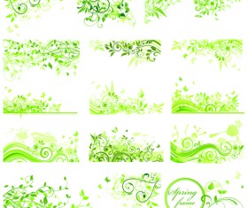 Floral green ornaments vector set 05