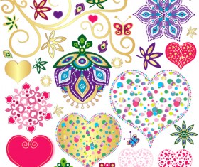 Floral with heart pattern vector material
