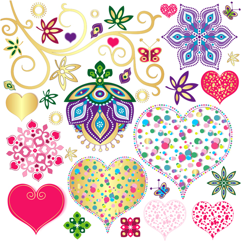Floral with heart pattern vector material