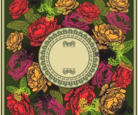 Flower with butterfly and round frames background vector 01