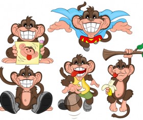 Funny cartoon monkey vector icons vector and photoshop brushes