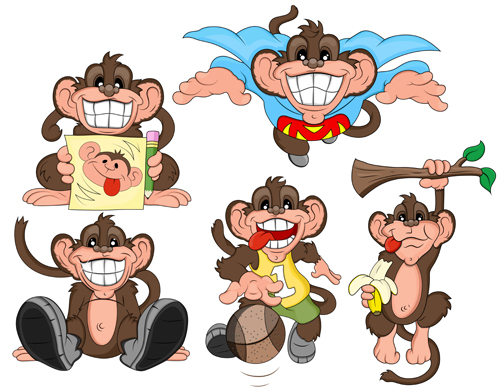Funny cartoon monkey vector icons vector and photoshop brushes