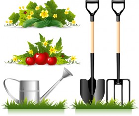 Garden Spade And Tool With Elements Vector 01 Free Download