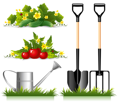 Garden spade and tool with elements vector 02