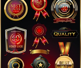 Glass textured quality labels with badge vector 01