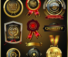 Glass textured quality labels with badge vector 02