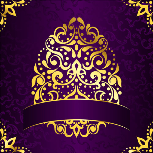Golden easter pattern and purple background vector 02