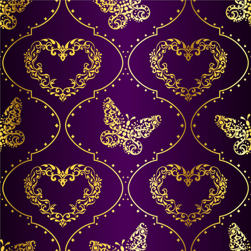 Golden easter pattern and purple background vector 03