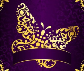 Golden easter pattern and purple background vector 04