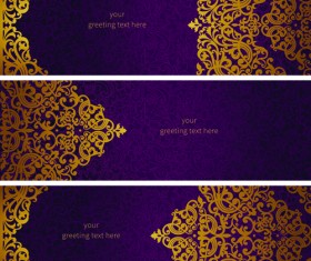 Golden floral pattern greeting cards vector 01