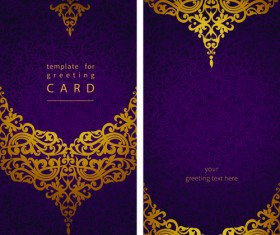 Golden floral pattern greeting cards vector 02