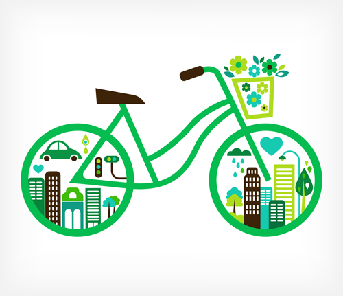 Green bicycle and city vector