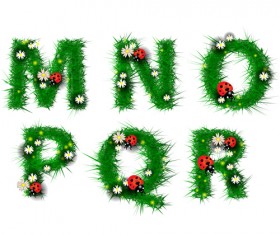 Green leaf alphabet with coccinella and flower vector 02