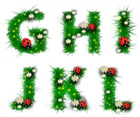 Green leaf alphabet with coccinella and flower vector 03