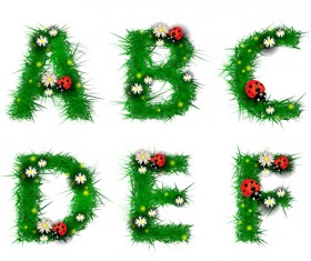 Green leaf alphabet with coccinella and flower vector 04