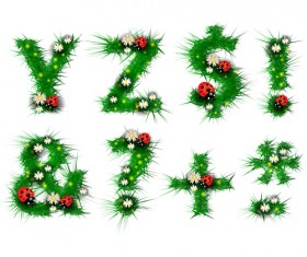 Green leaf alphabet with coccinella and flower vector 05