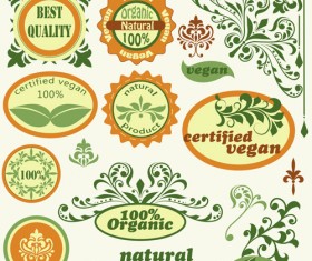 Green natural labels design vector material 01