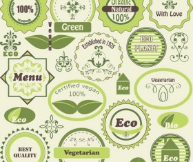 Green natural labels design vector material 02