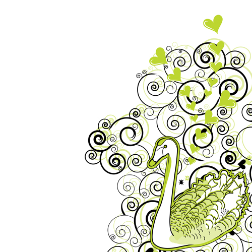 Green swan with floral vector