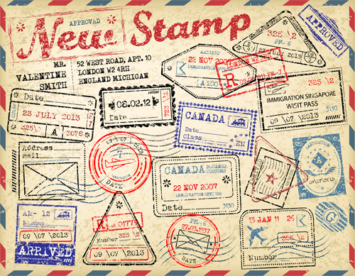 Grunge travel stamps vector graphics 03