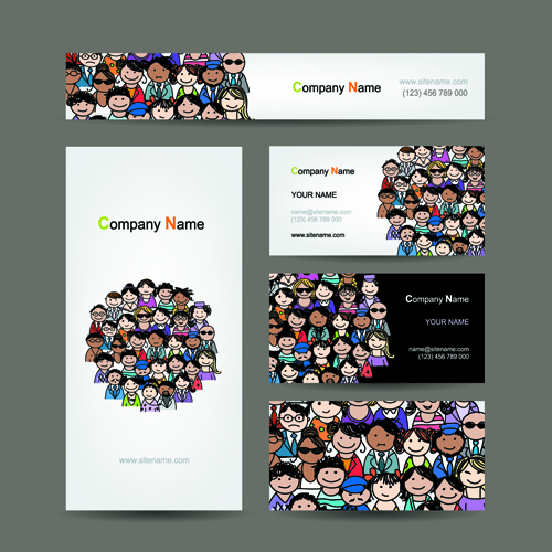 Hand drawn people business card vector