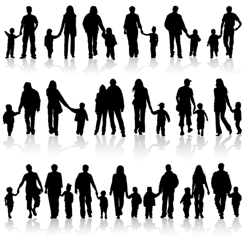 Happiness family vector silhouettes