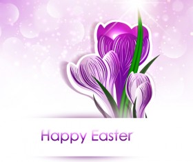 Happy easter flower shiny background vector 01