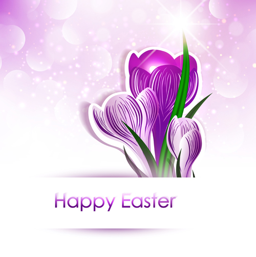 Happy easter flower shiny background vector 01