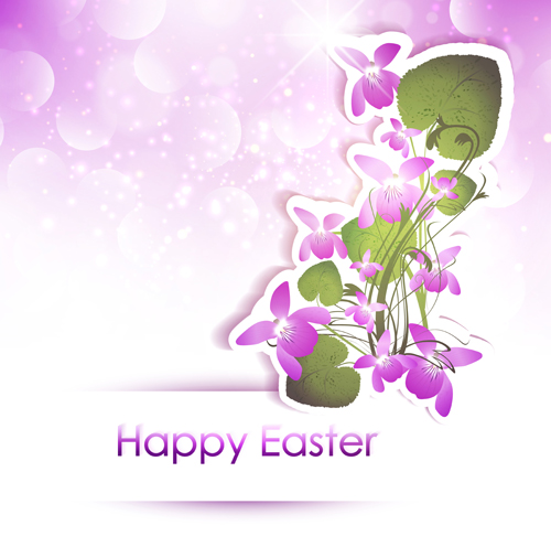 Happy easter flower shiny background vector 02