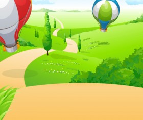 Hot Air Balloon and beautiful views vector 02