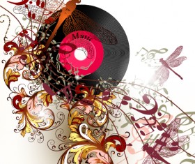 LP with music vector background 01