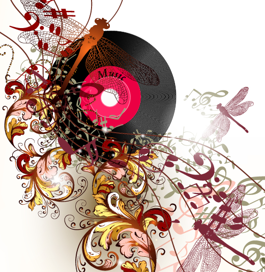 LP with music vector background 01