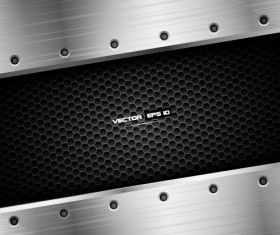 Metal honeycomb with chrome background vector 01