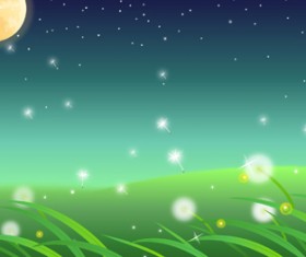Moon and dandelions beautiful landscapes vector