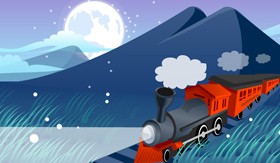 Mountains and train design vector