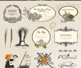 Natural food labels and ornament vector 01