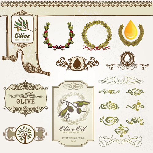 Natural food labels and ornament vector 02
