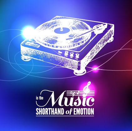 Neon light with music background vector 01