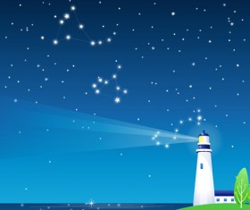 Night sky and searchlights vector background