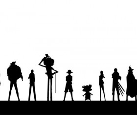 One Piece character silhouettes vector