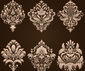 Ornamental floral damask elements vector material 01