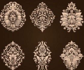 Ornamental floral damask elements vector material 02