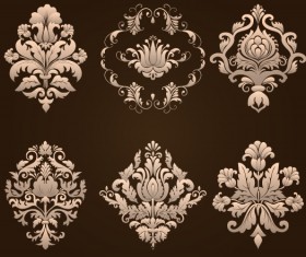 Ornamental floral damask elements vector material 03